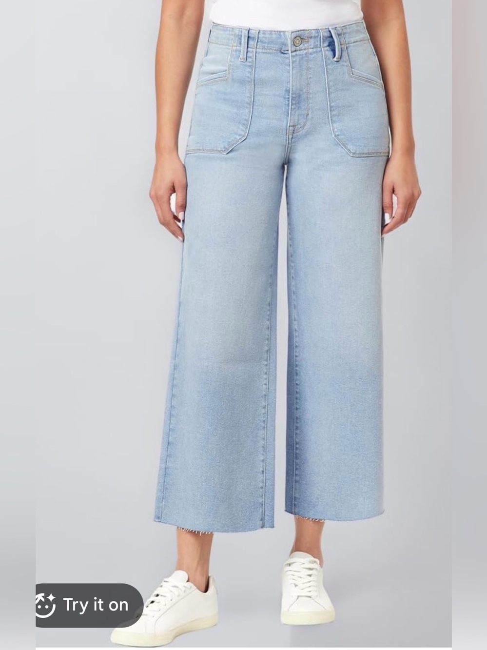 Kensie Jeans Women High-Rise Patch Pocket Ankle Wide Raw Hem Leg size 6 / 28